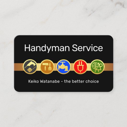 Handyman Tool Icons On Gold Tab Visitekaartje (Voorkant)