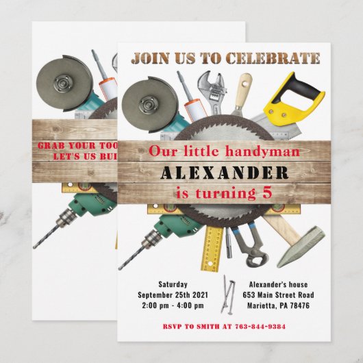 Handyman Tools and Gadgets Birthday Party Kaart (Voorkant / Achterkant)