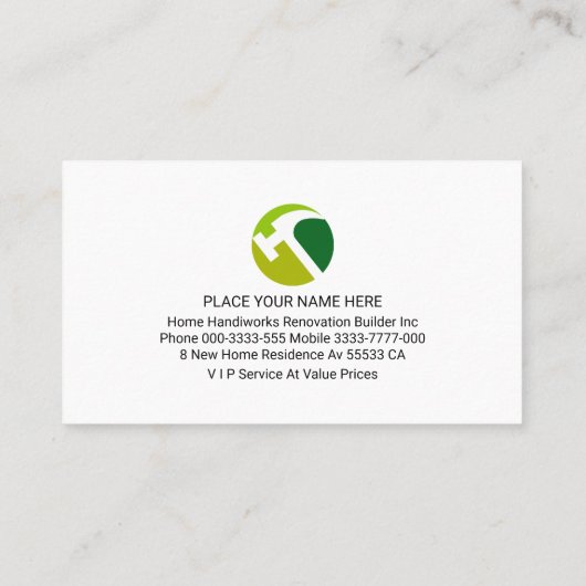 Handyman Tools Building Roof Visitekaartje (Achterkant)