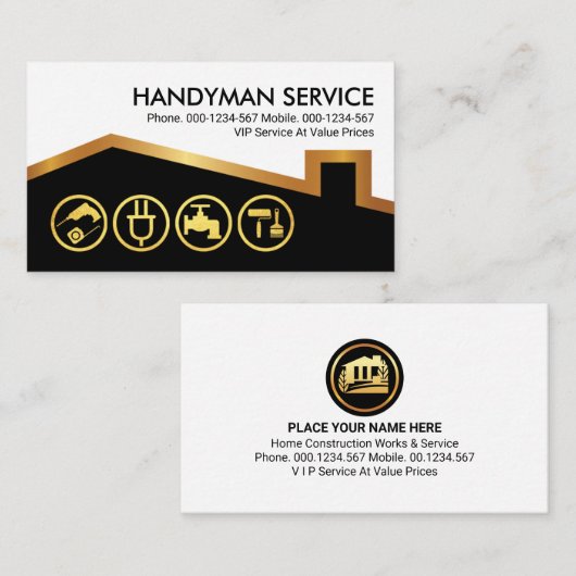 Handyman Tools Gold Rooftop Building Visitekaartje (Voorkant / Achterkant)