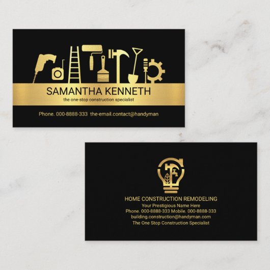Handyman Tools Gold Stripe Contractor Visitekaartje (Voorkant / Achterkant)