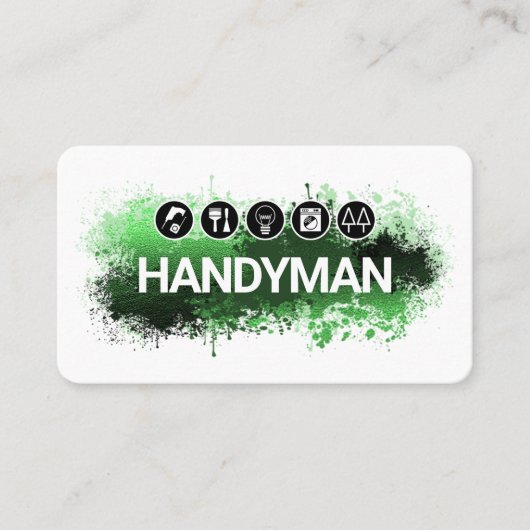 Handyman Tools Green Paint Splatter Visitekaartje (Voorkant)