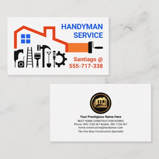 Handyman Tools Home Lijst Gebouw Visitekaartje (Voorkant / Achterkant)