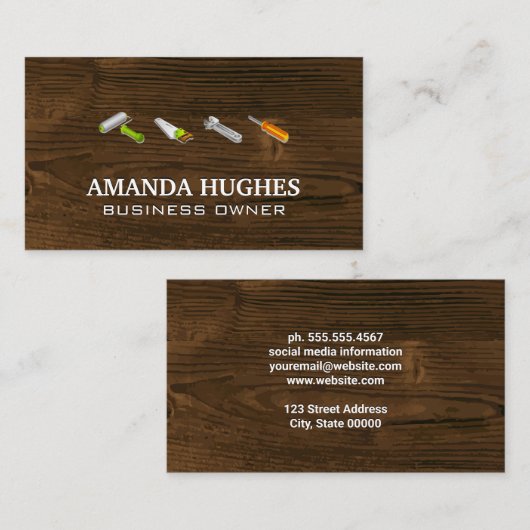 Handyman Tools | Houten planken Visitekaartje (Voorkant / Achterkant)