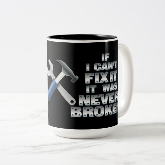 Handyman Tools Humor Tweekleurige Koffiemok (Voorkant rechts)