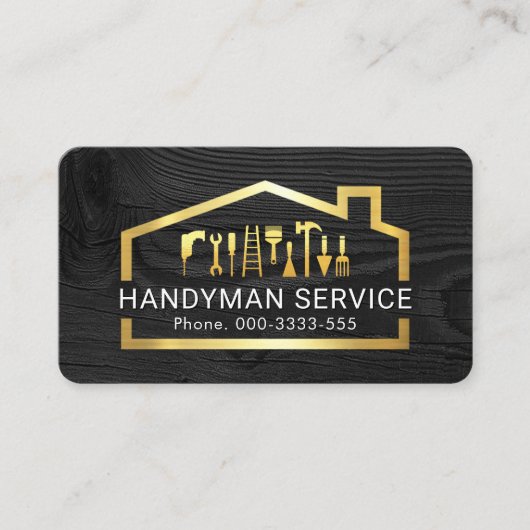 Handyman Tools In Gold Building Frame Visitekaartje (Voorkant)