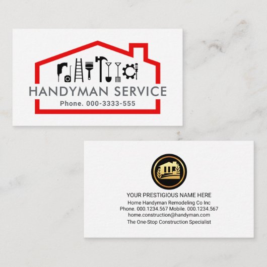 Handyman Tools In Red Rooftop Building Frame Visitekaartje (Voorkant / Achterkant)