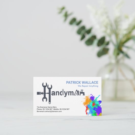 Handyman Tools Motif Paint Splatter Painter Visitekaartje (Staand voorkant)