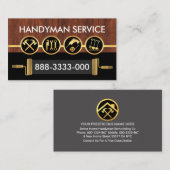 Handyman Tools On Stylish Wood Gold Line Visitekaartje (Voorkant / Achterkant)