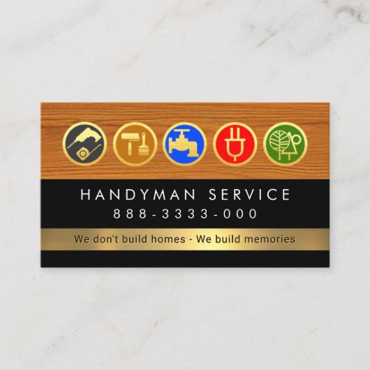 Handyman Tools On Timber Wood Layer Visitekaartje (Voorkant)