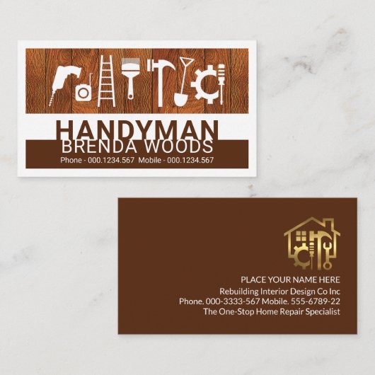 Handyman Tools On Wood Panel Visitekaartje (Voorkant / Achterkant)