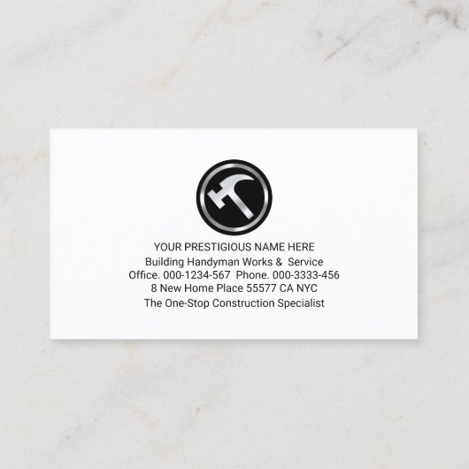 Handyman Tools op het bouwen van een dak Visitekaartje (Achterkant)