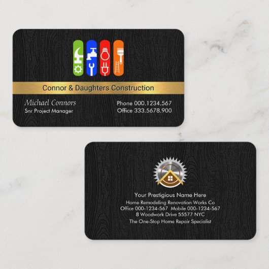 Handyman Tools op houtlaag Visitekaartje (Voorkant / Achterkant)