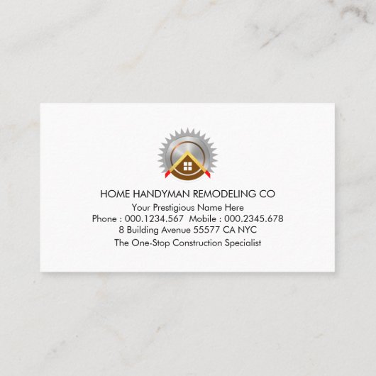 Handyman Tools Placard Home Remodeling Visitekaartje (Achterkant)