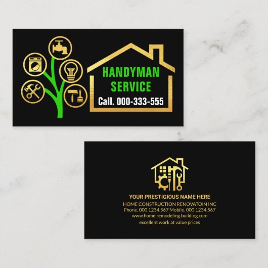 Handyman Tools Tree Building Visitekaartje (Voorkant / Achterkant)
