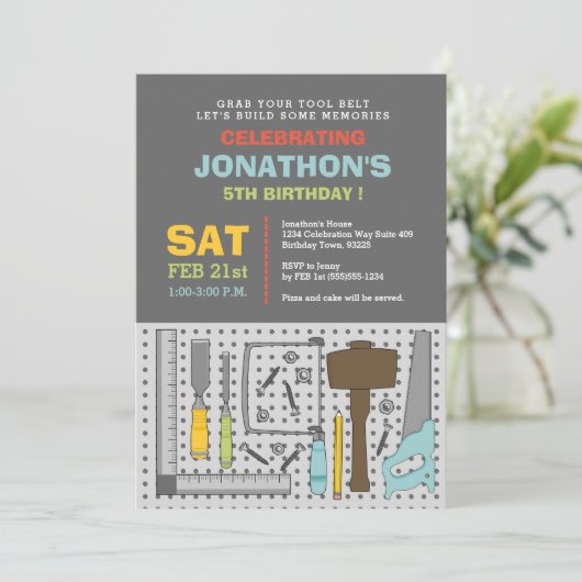 Handyman Tools verjaardagsfeestje uitnodiging (Staand voorkant)
