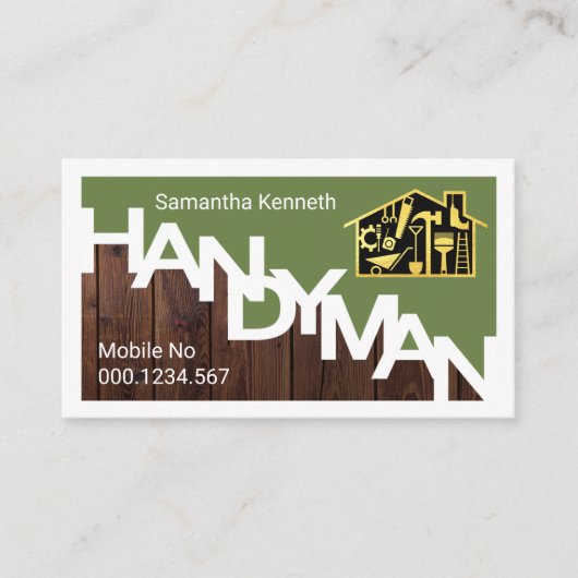 Handyman Uithangbord Rand Houtstructuur Visitekaartje (Voorkant)