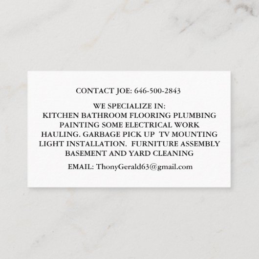 HANDYMAN VISITEKAARTJE (Achterkant)