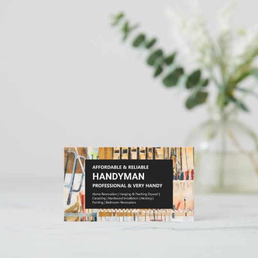 Handyman Visitekaartje - Wand van werktuigen (Staand voorkant)