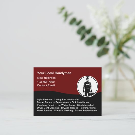 Handyman Visitekaartjes met lijst van diensten (Staand voorkant)