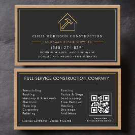 Handyman Wood QR Code Construction Black Gold  Visitekaartje