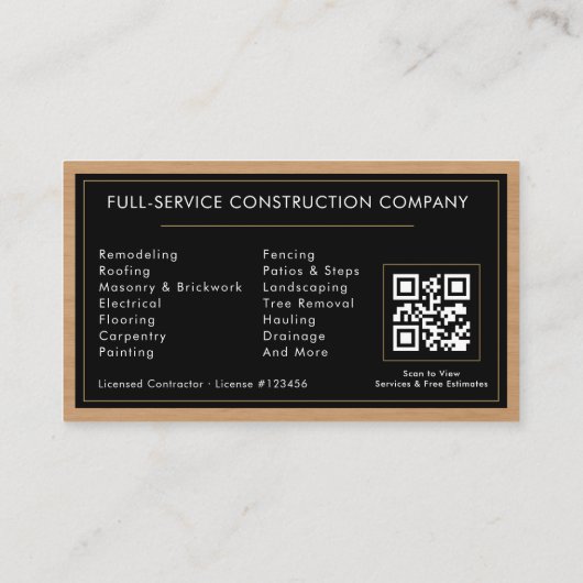 Handyman Wood QR Code Construction Visitekaartje (Achterkant)