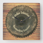 Handyman Woodworking Rustic Saw Blade Sjabloon Vierkante Klok (Voorkant)