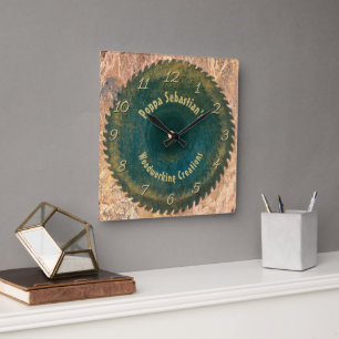 Handyman Woodworking Rustic Saw Blade Sjabloon Vierkante Klok