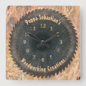 Handyman Woodworking Rustic Saw Blade Sjabloon Vierkante Klok (Voorkant)