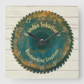 Handyman Woodworking Rustic Saw Blade Sjabloon Vierkante Klok (Voorkant)