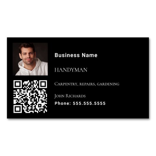 Handyman zwarte foto QR-code Magnetisch Visitekaartje (Voorkant)