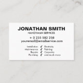 Handymandiensten eenvoudig zwart-wit visitekaartje (Achterkant)
