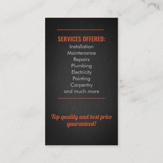 Handymandiensten Visitekaartje (Achterkant)