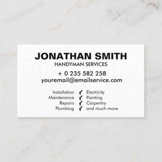 Handymandiensten witte verf en pictogrammen visitekaartje (Achterkant)