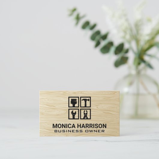 Handymanhardware tools | Houtkorrels Visitekaartje (Staand voorkant)