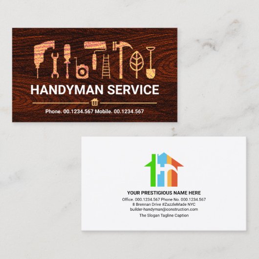 Handymantools voor houten korrels visitekaartje (Voorkant / Achterkant)