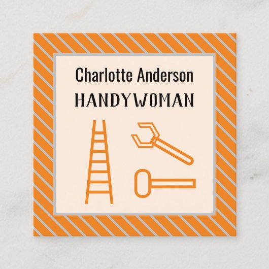 Handywoman Modern Oranje  QR-code Vierkante Visitekaartje (Voorkant)