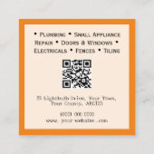 Handywoman Modern Oranje  QR-code Vierkante Visitekaartje (Achterkant)