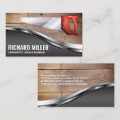 Handzaag | Houten Planken | Metalen Afwerking Visitekaartje (Voorkant / Achterkant)