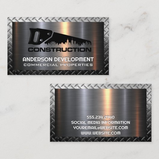 Handzaag Logo | Metaal Visitekaartje (Voorkant / Achterkant)