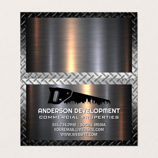 Handzaag Logo | Metaal Visitekaartje (Buitenkant ongevouwen)