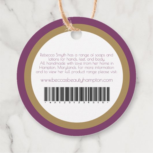 Handzeep ingrediënten paarse gouden product label (Achterkant)