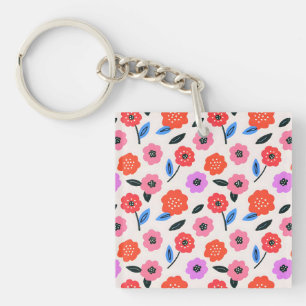 Hane tekening bloemenpatroon sleutelhanger