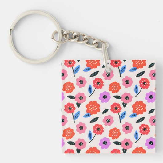 Hane tekening bloemenpatroon sleutelhanger (voorkant)