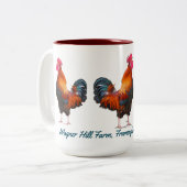 Hanen Boerderij met aangepaste Blauwgroen tekst Tweekleurige Koffiemok (Voorkant links)