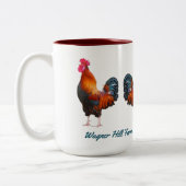 Hanen Boerderij met aangepaste Blauwgroen tekst Tweekleurige Koffiemok (Links)