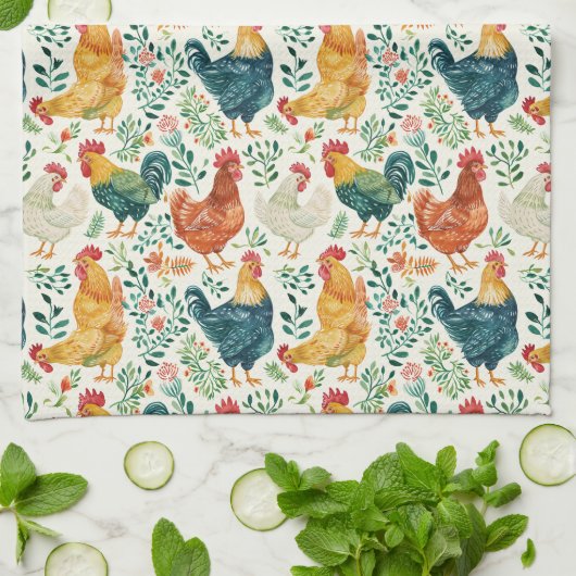 Hanen en bloemen theedoek (Gevouwen)
