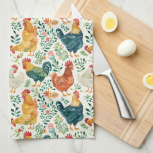 Hanen en bloemen theedoek