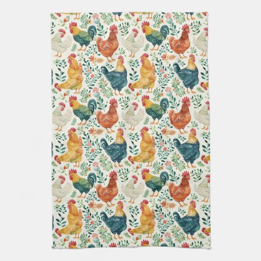 Hanen en bloemen theedoek (Verticaal)