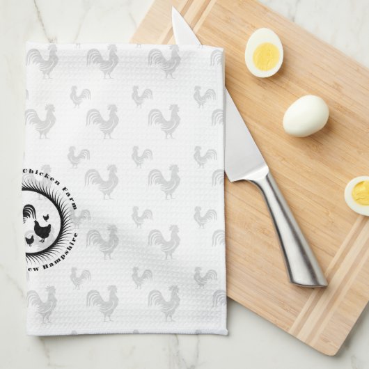 Hanen Kip Boerderij Naam Zwart en Wit Theedoek (Quarter Fold)